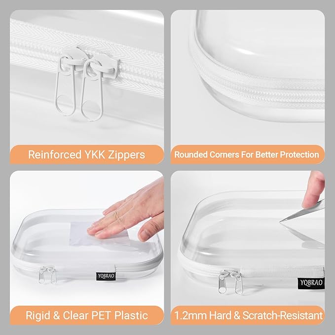 6 Pack Clear Hard Shell Zipper Case (4 Small & 2 Medium), Hard Plastic Organizer Pouches for Travel, Small Items, Makeup, Electronics & Art Supplies - Crush-Resistant & Waterproof Storage