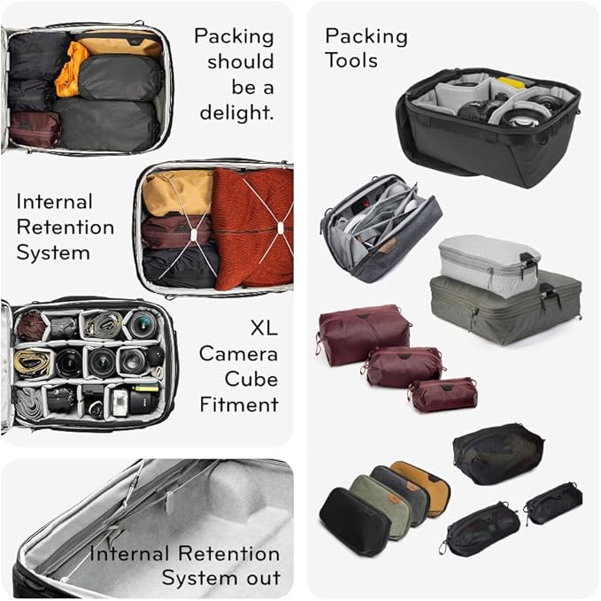 Peak Design Roller Pro Carry-On, Eclipse, Expandable Small Suitcase with Wheels, Carbon Fiber Handle, Drawbridge Opening, Hybrid Soft/Hard Shell, Custom Hardware, Fits XL Camera Cube or Packing Cubes