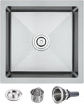 POPFLY 18 x 18 Inch Undermount Kitchen Sinks, Stainless Steel Single Bowl 9 Inches Deep Utility Small Bar or Prep Sinks, Brushed Nickel Laundry Room Sink（18×18×9）