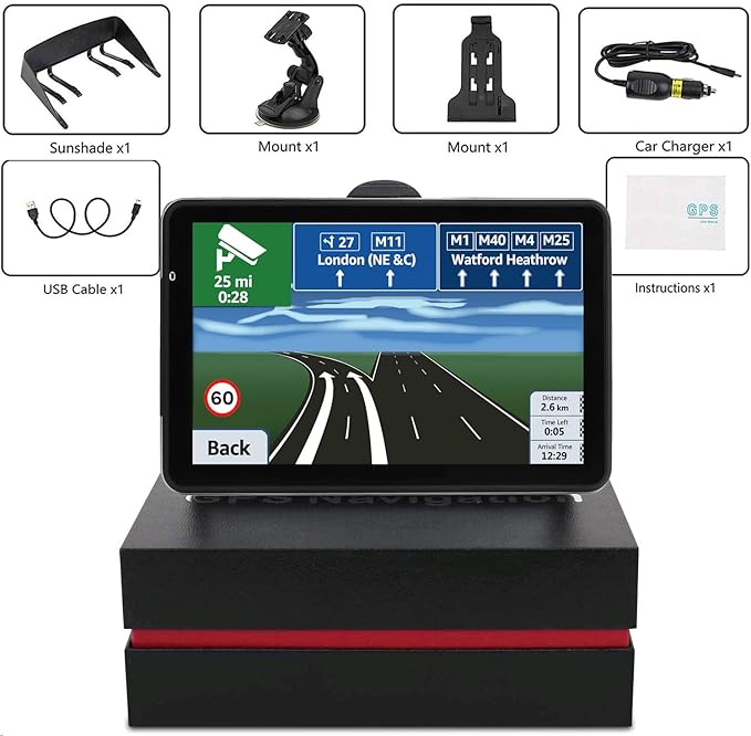 Car GPS Navigation, Latest 2025 Map 7 inch Touch Screen Car GPS, Voice Turn Direction Guidance, Support Speed and Red Light Warning, Install The Latest Map of The United States