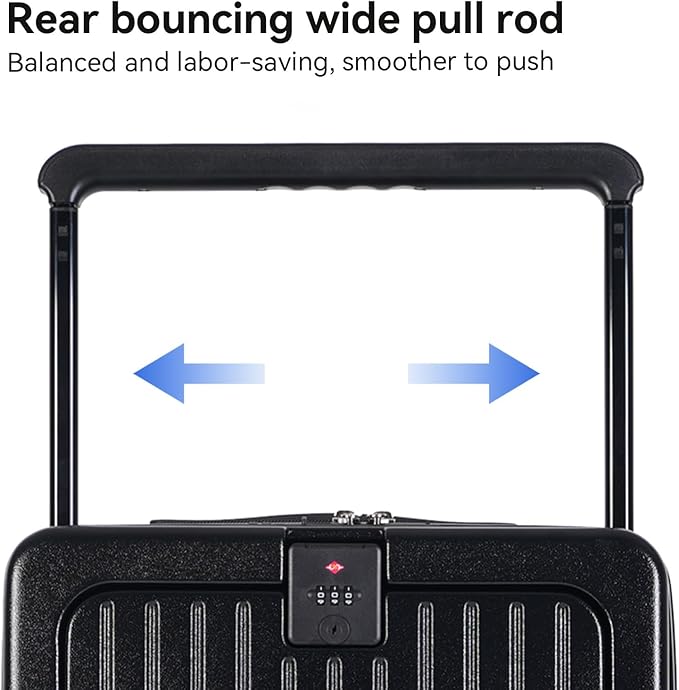 SOKOK Front Pocket Luggage with Spinner Wheels, 24'' Wide Handle Travel Suitcase PC Hardshell Multifunctional Luggage with Charging Port and Cup Holder, Black