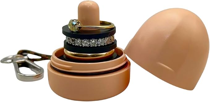 RING THING - Ring Holder Keychain, Jewelry Organizer and Storage, Portable Waterproof Ring Holder, Pill Box Keychain Container, Gym Accessory, and Travel Ring Case (Peach)