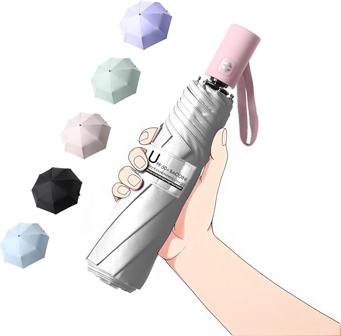 BAODINI Small UV Protection Travel Umbrella Compact for Rain and Sun UPF 50+ 41 inch Portable Umbrella for Women and Men