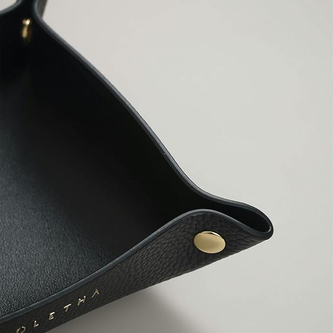 OLETHA Small Foldable Valet Tray - Aesthetic Desk Organizer for Home, Office & Travel - Portable Catch All Bowl for Keys, Jewelry & Essentials - Black