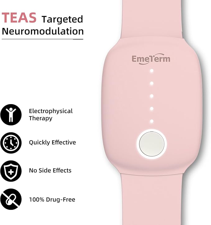 EmeTerm Fashion FDA-Cleared Relieve Nausea Electrode Stimulator Morning Sickness Motion Travel Sickness Vomit Relief Rechargeable No Gel Drug Free Wrist Bands Without Side Effects
