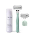 Flamingo Shaving Razor Set for Women - Original Razor Handle, 2 Blade Refills, Foaming Shaving Gel, and Shower Holder - Sage