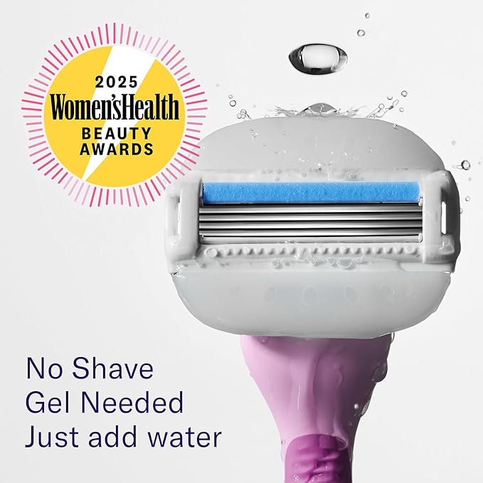 Flamingo Moisture Plus Women's Razor Set - Razor Handle, 4 Blade Refills, Shower Holder - Fig