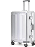 Metal all aluminum carry-on suitcase 20 "hard face, TSA lock and rotating wheel zippered luggage set (silvery, 20 '')