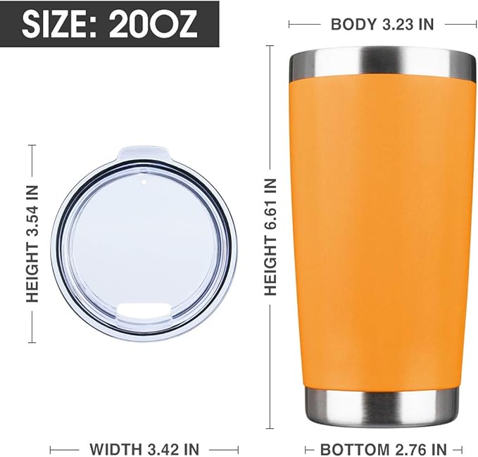 20oz Tumbler Bulk Stainless Steel Vacuum Insulated Tumblers with Lid Double Wall Travel Mug, Durable Powder Coated Coffee Cup, Suitable for Ice Drinks and Hot Beverage (Orange 1pack)
