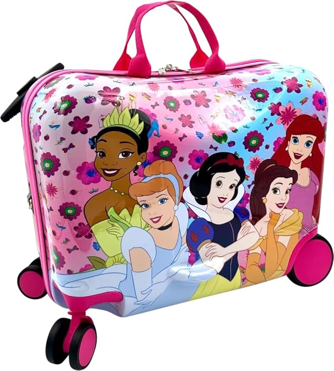 Fast Forward Ride-On 18"" Suitcase For Kids/Tow-Along Toddler Carry-On Luggage With Wheels (Princess), Large