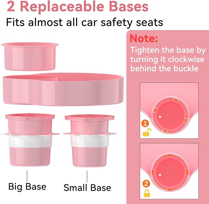 Kids Car Seat Tray, Travel Tray with Cup Holder for Toddler Baby, Kids Car Seat Food Snack Organizer for Road Trip, Stroller Snack Tray Travel Must Haves Toddler Must Haves (Pink)