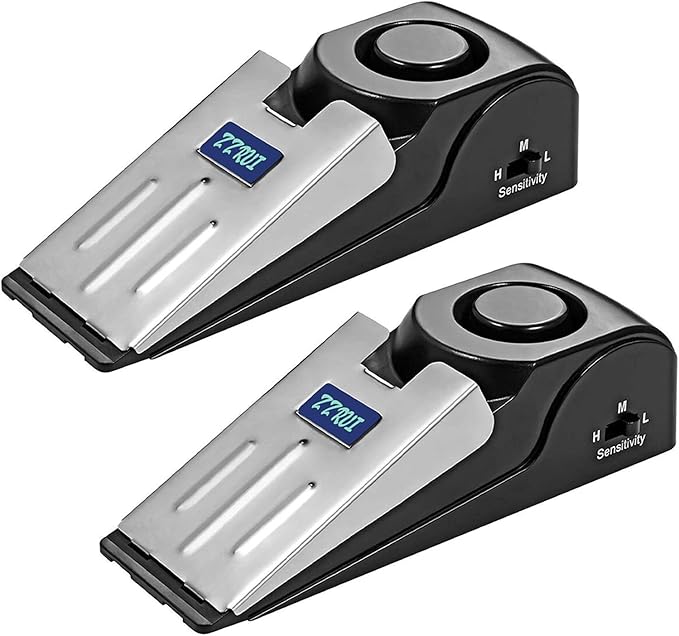 ZZRUI 2 Pack Door Stop Alarm with 120dB Siren, Wedge Door Stopper Security Device for Travel, Apartment, Hotel, Home – Portable Anti-Theft Floor Alarm for Entry Alert & Self Defense, Black