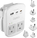 Ceptics Universal Travel Adapter Kit – 2 USA sockets, USB-A, USBC, 1x PD 35W USB-C and USBC Cable, Surge Protected, Plugs for EU, UK, China, AU, Japan - Use with Laptop, Phones, Cameras - ETL Tested