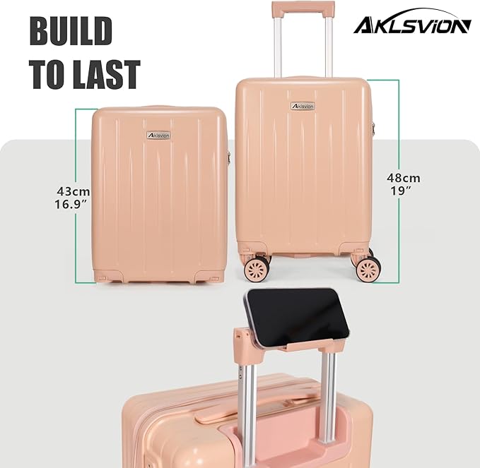 18-inch Carry-on Boarding Luggage: Equipped with Movable Wheels, TSA Approved,Under the Seat, Hard Shell Construction, Lightweight Bag with Essential Accessories (Baby Pink)