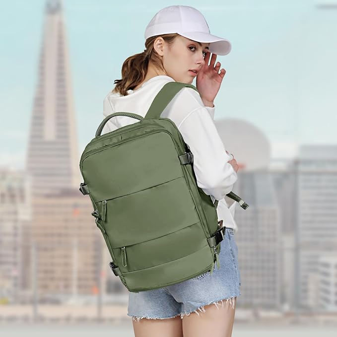 coowoz Large Travel Backpack For Women Men,Carry On Backpack Flight Approved,Hiking Backpacks Waterproof Outdoor Rucksack Casual Daypack Travel Bag Essentials Personal Item Backpack(Gray Green-L)