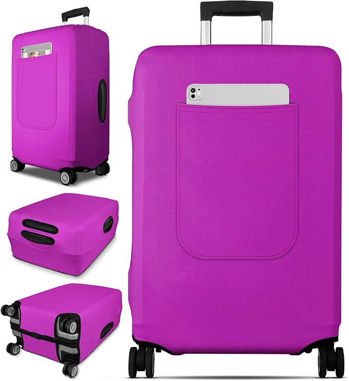 Slohif Luggage Cover for Suitcase Tsa Approved Protector - Luggage Sleeve Suit Case Cover Travel Stretch Large Baggage Case Protective Washable Fit 26-28 Inch Purple