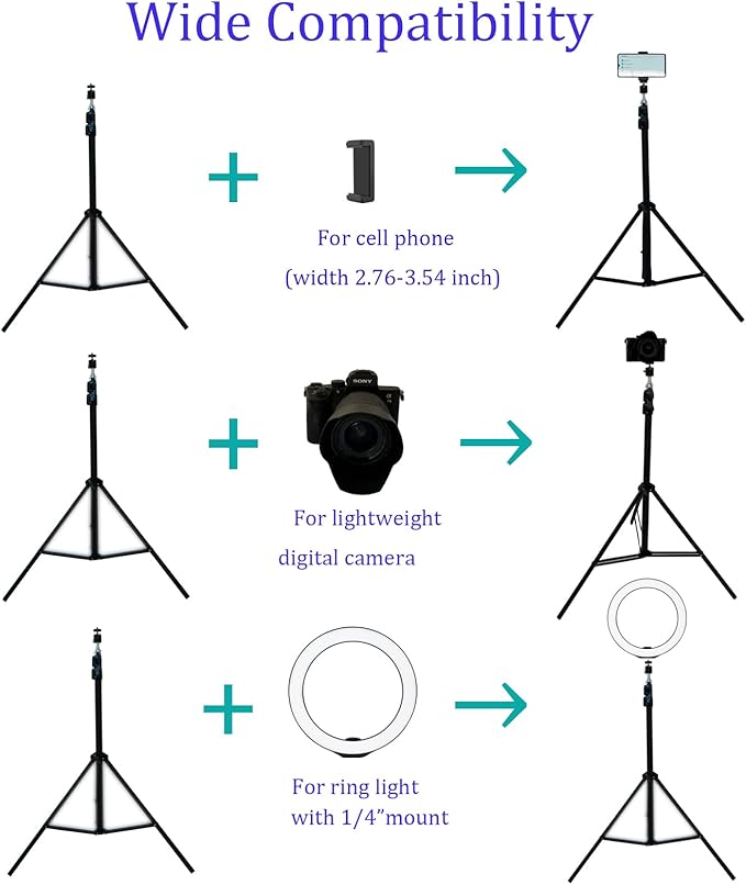Up to 82.6 Inch Tall Tripod for Cell Phone and Lightweight Camera, Super Tall Tripod with Cell Phone Holder for iPhone 14 Pro Max, 13 Pro Max, Galaxy S22 Ultra, Action Cameras
