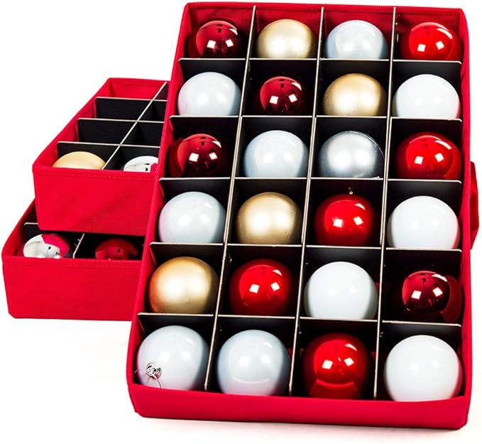 [Christmas Ornament Storage Box with Dividers] - (Holds 72 Ornaments up to 3 Inches in Diameter) | Acid-Free Removable Trays with Separators | 3 Removable Drawer Style Trays