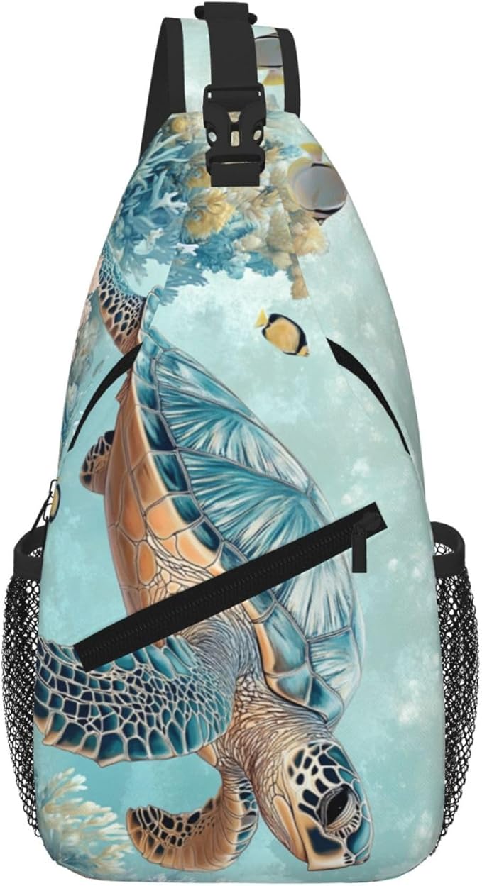 SUPLUCHOM Sling Bag Turtle Sea Coral Ocean Hiking Daypack Crossbody Shoulder Backpack Travel Chest Pack for Men Women