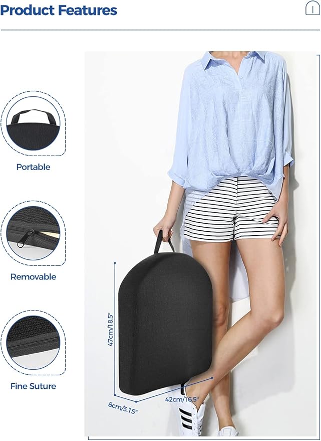 Tsumbay Seat Cushion for Office Soft Memory Foam Seat Cushion with Carry Handle，Washable Cover，Comfortable Coccyx Cushion for Home Office Chair Pad, Car Seat, Wheelchair -Black