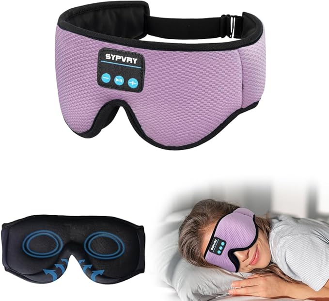 Sleep Mask Bluetooth Headphones Soft Wireless Headband Eye Mask Blackout with Microphone (Purple)
