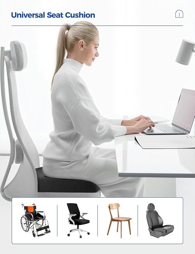 Tsumbay Seat Cushion for Office Soft Memory Foam Seat Cushion with Carry Handle，Washable Cover，Comfortable Coccyx Cushion for Home Office Chair Pad, Car Seat, Wheelchair -Black
