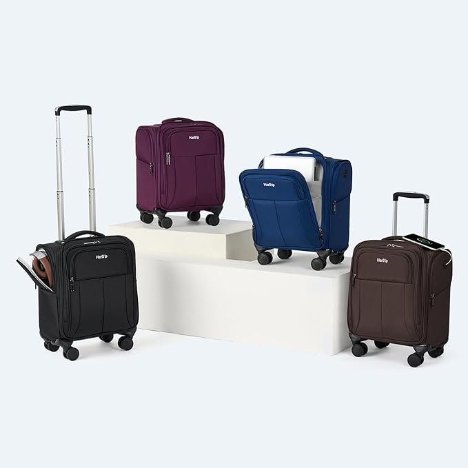 16 Inch Underseat Carry On Luggage with Wheels Softside Small Suitcases Personal Item Bag with Pocket Travel Luggage for Men Women Business Overnight Bag(Purple)