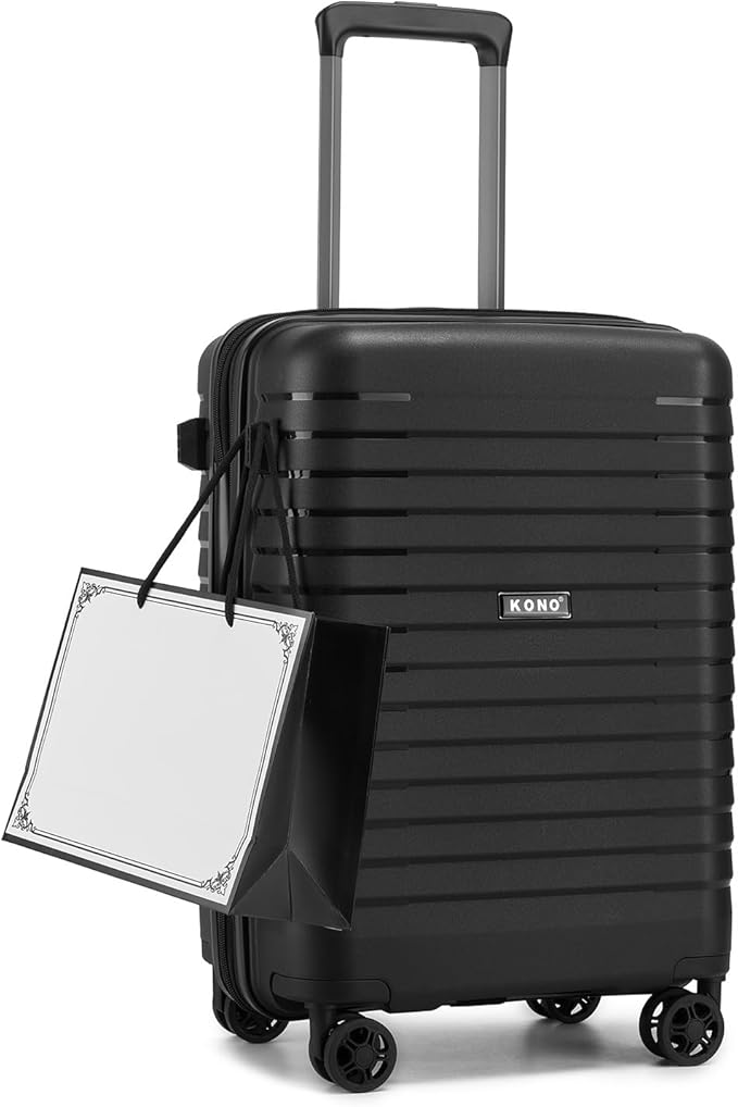 Kono 20 Inch Expandable Carry On Luggage with Spinner Wheels, Durable Hardside Luggage with Hidden Cup Holder, Lightweight Hard Shell Carry On Suitcase Airline Approved with TSA Lock(Black)