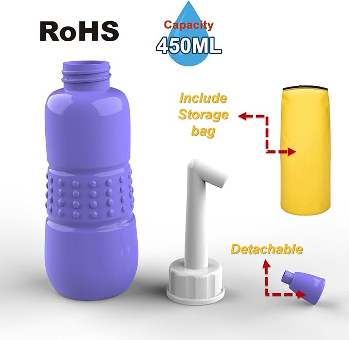 2PCS-Pack Portable Bidet for Toilet - 450ml Travel Bidet - 15oz Handheld Personal Bidet Empty Bottle - Childbirth Cleaner -for Outdoor,Camping,Travling,Driver,Personal Hygiene -with Storage Bag