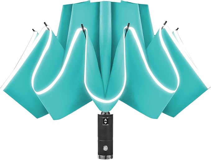 Lejorain Travel Folding Inverted Umbrella - Reverse LED Umbrellas Automatic Open and Close - Reflective Collapsible Reversible Umbrella