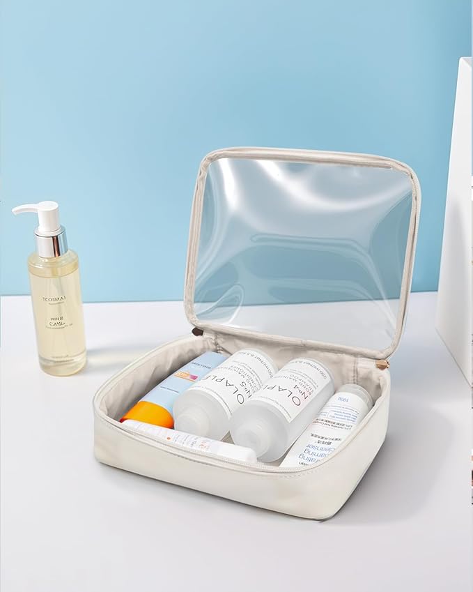 KOTORA TSA Approved Toiletry Bag with Mini Clear Makeup Bag PVC Cosmetic Bags for Women and Men, Carry on Airport Airline Compliant Bag Car Accessories for Women Men(B-Clear White)