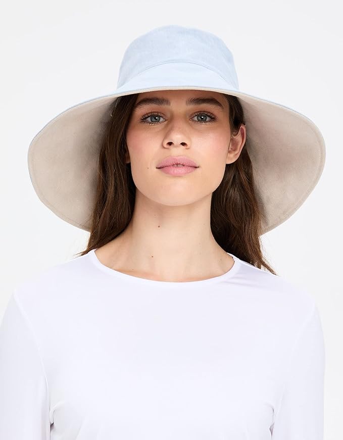 Solbari Women’s Ultra-Wide Cotton Linen Sun Hat UPF 50+, Packable, Adjustable with Ponytail Hole for Travel, Beach & Outdoors