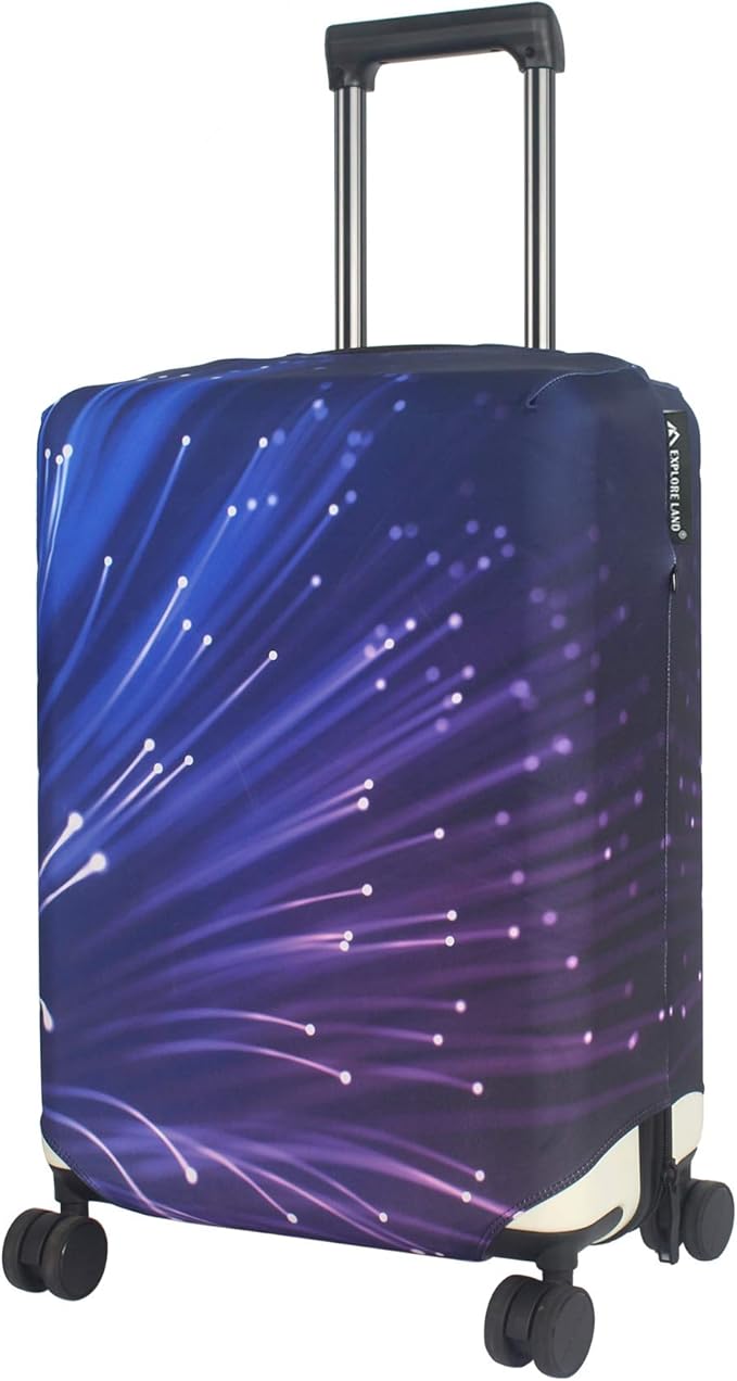 Explore Land Travel Luggage Cover Suitcase Protector Fits 23-26 Inch Case (Fireworks, M)