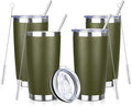20oz Tumbler with Straw and Brush, Stainless Steel Vacuum Insulated tumbler, Double Wall Insulated Coffee Tumbler for Outdoor, Home, Travel,Office (Army Green,4pcs)