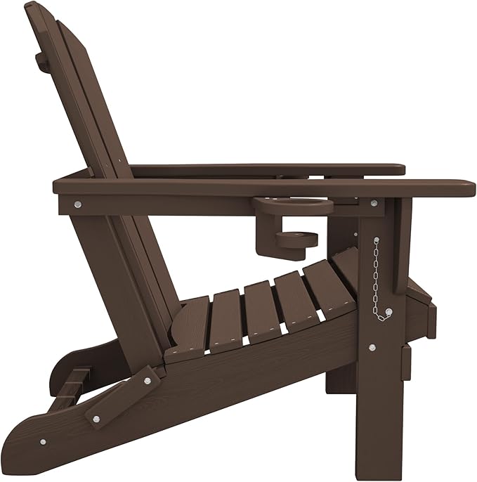 SERWALL Adirondack Chair with Cup Holders - Composite Adirondack Chairs Set of 8 HDPE Outdoor Chairs All Weather Use- Coffee