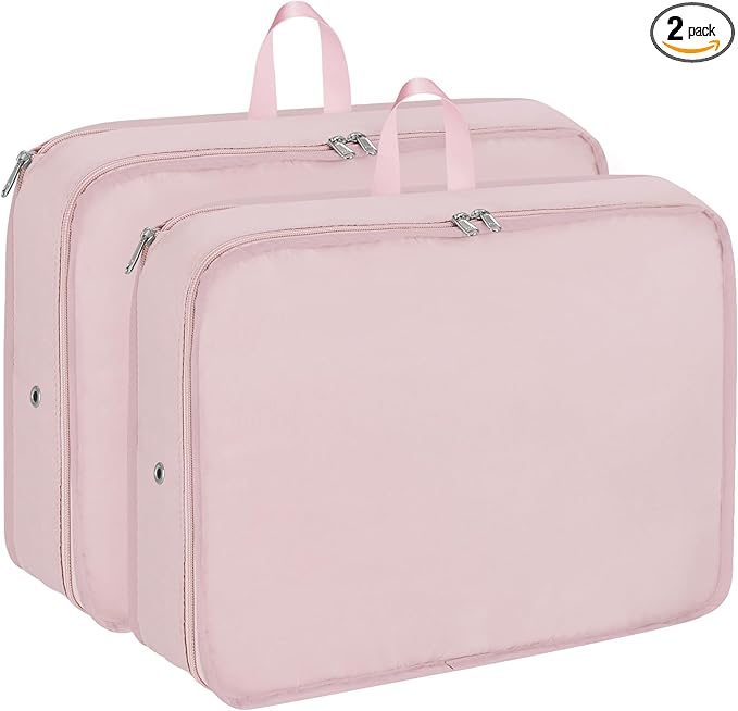 Extra Large Compression Packing Cubes for Travel Essentials, 2 Pack Expandable Travel Cubes for Packing Bags Suitcase Organizer, Pink