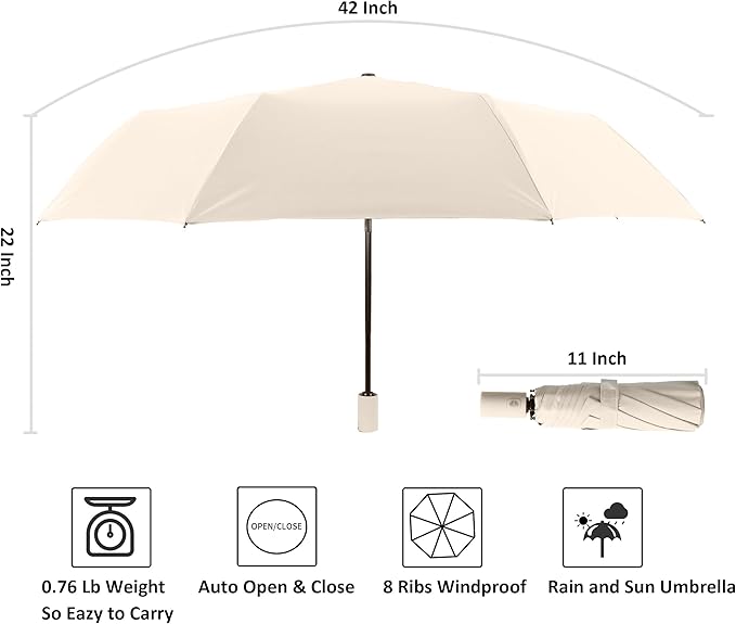 BAODINI Small UV Protection Travel Umbrella Compact for Rain and Sun UPF 50+ 41 inch Portable Umbrella for Women and Men