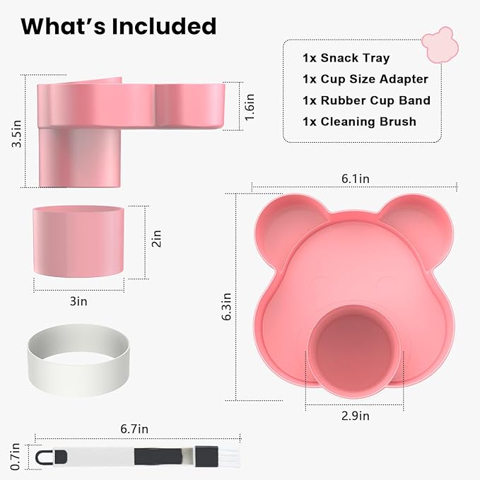 BlueOrigin Car Seat Snack Tray - Travel Tray for Kids Car Seat, Stroller, Booster and Anywhere with a Cup Holder, Toddler Road Trip Essentials Food Plate for Snacks, Toys, Entertainment (Pink)