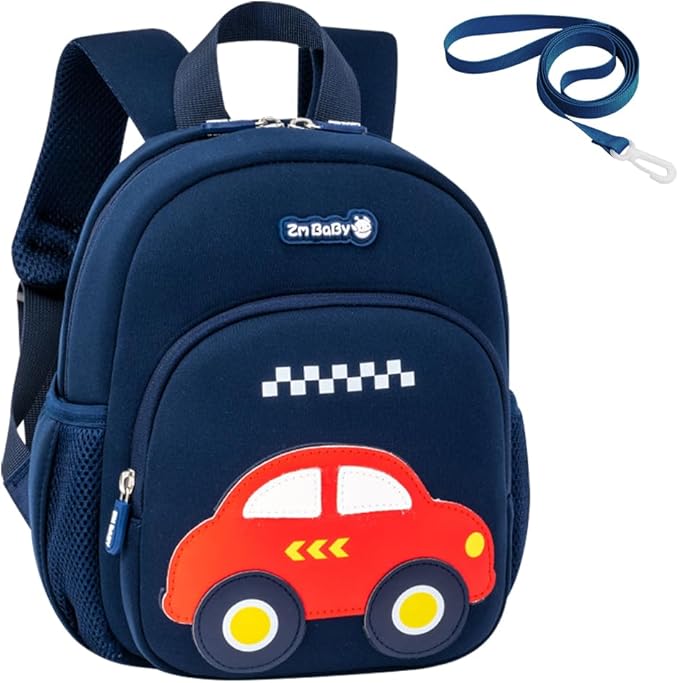 Padgene Toddler Harness Backpacks Safety Leash Kids Anti Lost Kindergarten Preschool Backpack Neoprene Lightweight Animal Schoolbag 3D Cartoon Car Mini Travel Bag for Boys Girls Ages 3-5