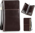 CONTACTS Travel Passport Wallet for Men Leather Family Passport Holder Travel Clutch Wallet Zipper Wrist Card Purse RFID Blocking with 13 Card Slot Fit up 4 Passports