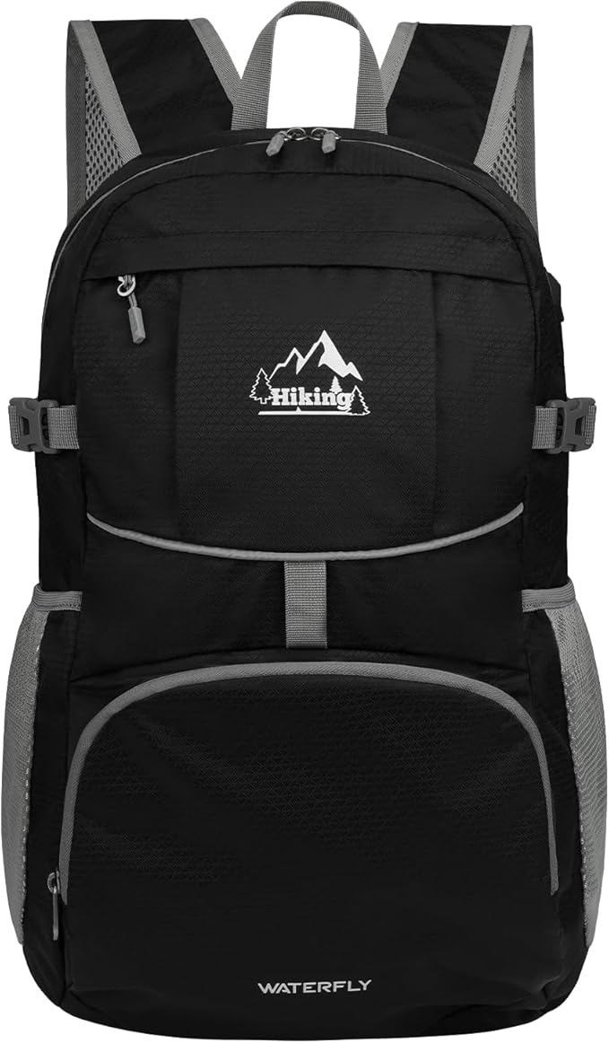 WATERFLY Hiking Foldable Daypack Backpack: 25L Ultra Lightweight Packable Waterproof Outdoor Travel Day Pack for Woman Man