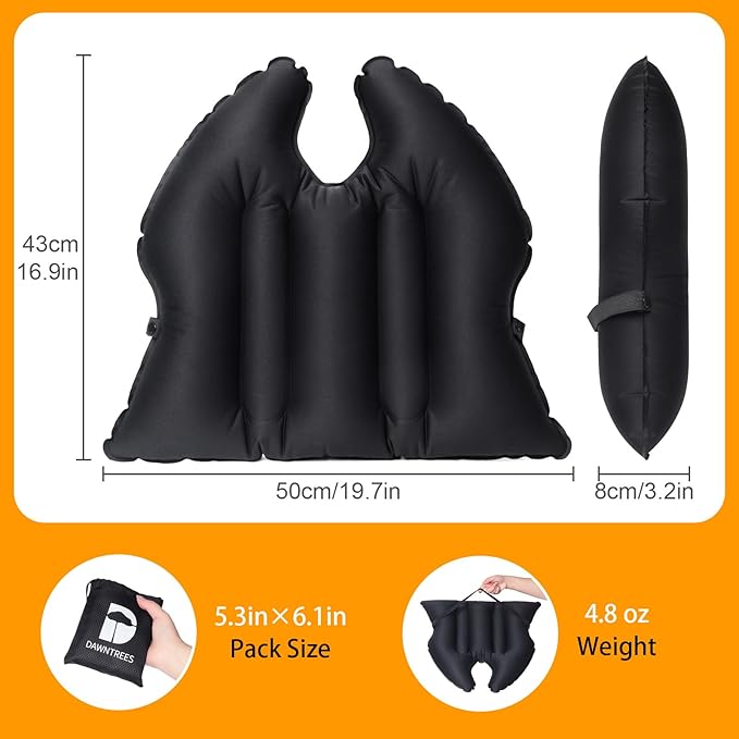 DAWNTREES Inflatable Seat Cushion, Lightweight, Waterproof, Suitable for Office/Home Chair Pad Support and Convenient Seat Cushion for Travel,Car,Outdoor Stadium and Camping,Black