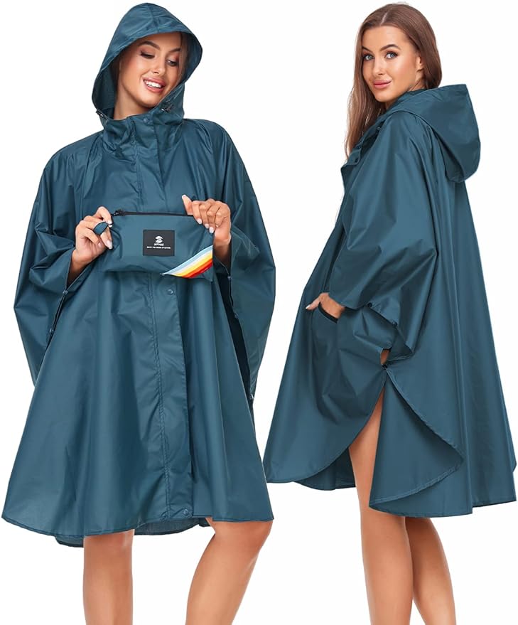 SaphiRose Unisex Rain Poncho Hooded Waterproof Raincoat for Adults Women
