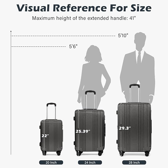 Coolife Luggage Suitcase PC+ABS with TSA Lock Spinner Carry on Hardshell Lightweight 20in 24in 28in(ice blue, S(20in_carry on))