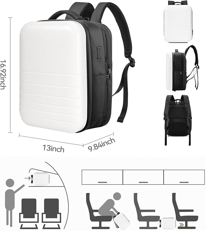 SOKOK Carry On Travel Backpack Waterproof Business Backpack Expandable with Laptop Compartment and Charging, Hardshell Computer Backpack for Men and Women, White