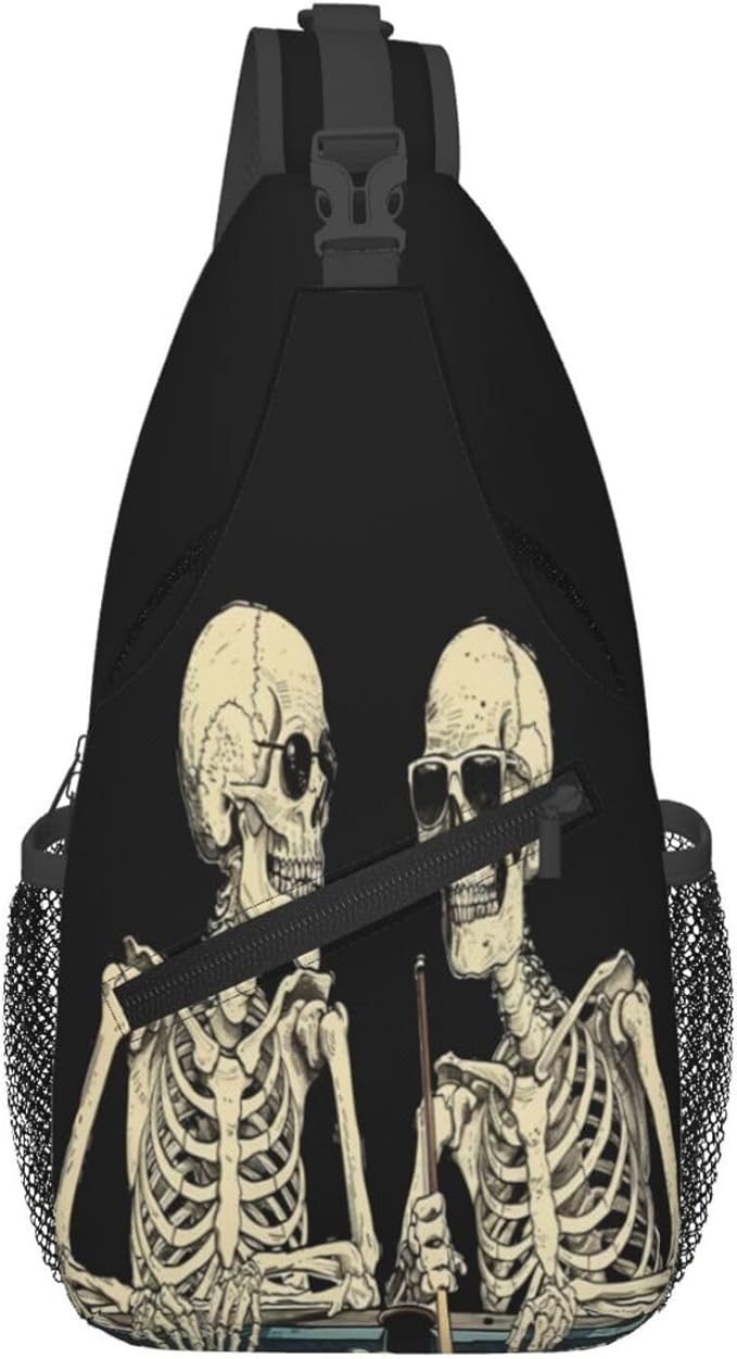 SUPLUCHOM Sling Bag Funny Skeleton Hiking Daypack Crossbody Shoulder Backpack Travel Chest Pack for Men Women