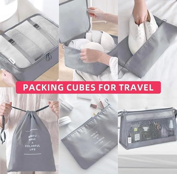 9 Set Packing Cubes for Suitcases, Aydicon Travel Luggage Packing Organizers with Laundry, Toiletry Bag, Compression Storage Shoe Bag, Toothbrush Case, Travel Essentials (Grey)