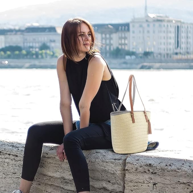 Pahajim Straw Beach Bags Tote Tassels Bag Hobo Summer Handwoven Shoulder Bags