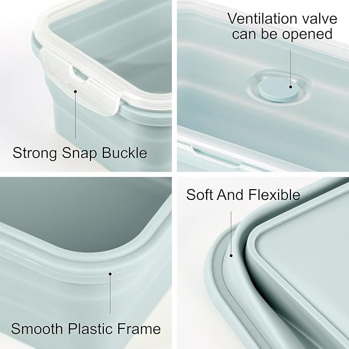 Extra Large Collapsible Silicone Food Storage Containers With Lids, 2 Pack 2000ml, XXL Foldable Bento Lunch Box, Big Meal Boxes for Kitchen, Camping, Dishwasher, Microwave, Freezer Safe