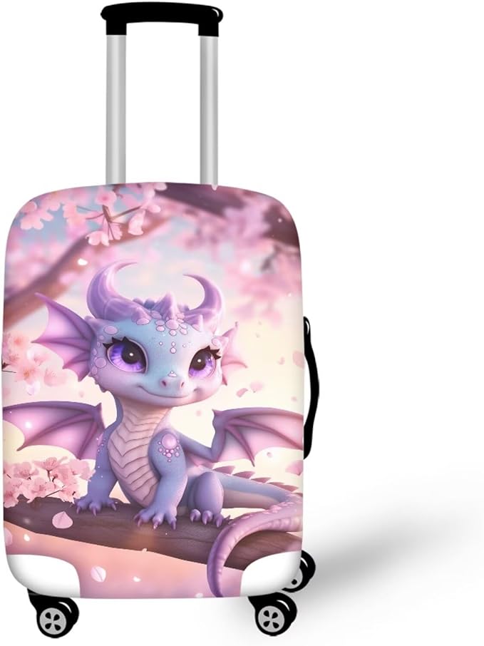 Dragon Suitcase Cover Elastic Thickness Travel Luggage Protector with Invisible Zip Washable Anti-Scratch Luggage Covers Universal Fits 18-21'' Spandex Baggage Case, Cherry Floral